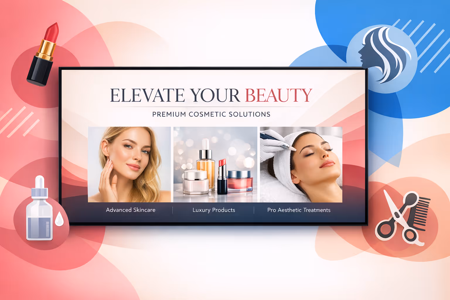 Digital Signage für die Schönheitsbranche in einem Salon, der Disign verwendet, um Dienstleistungen und Produkte zu bewerben