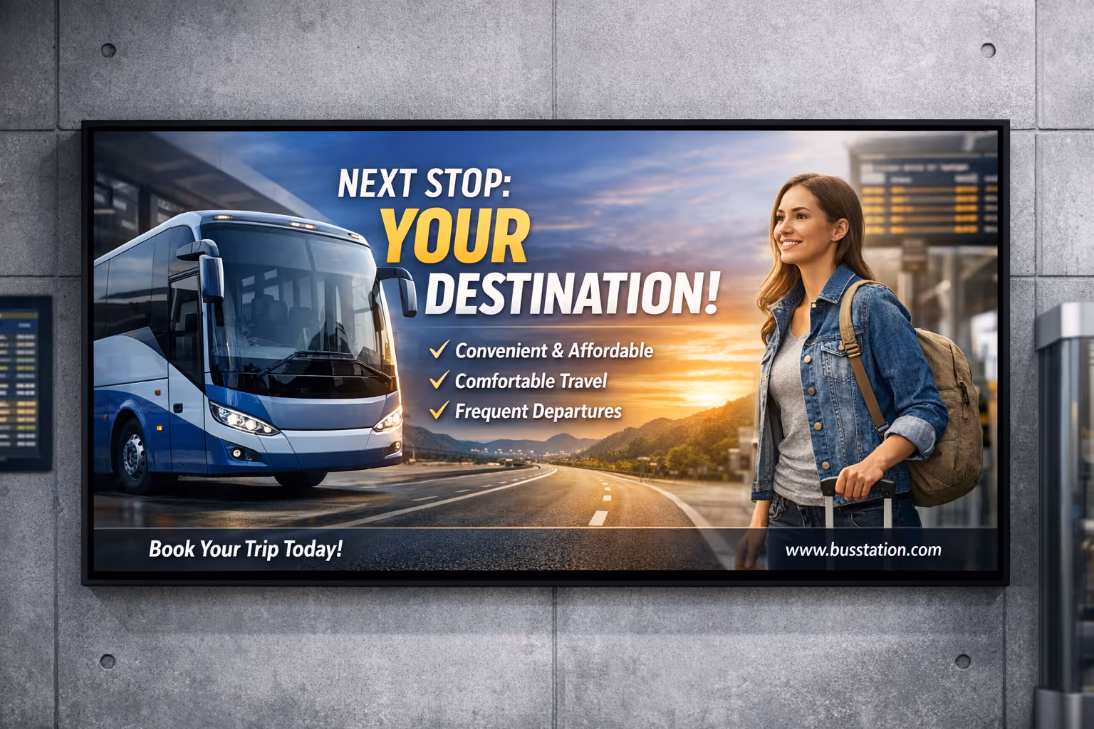 bus station digital signage on passenger information screens managed with Disign