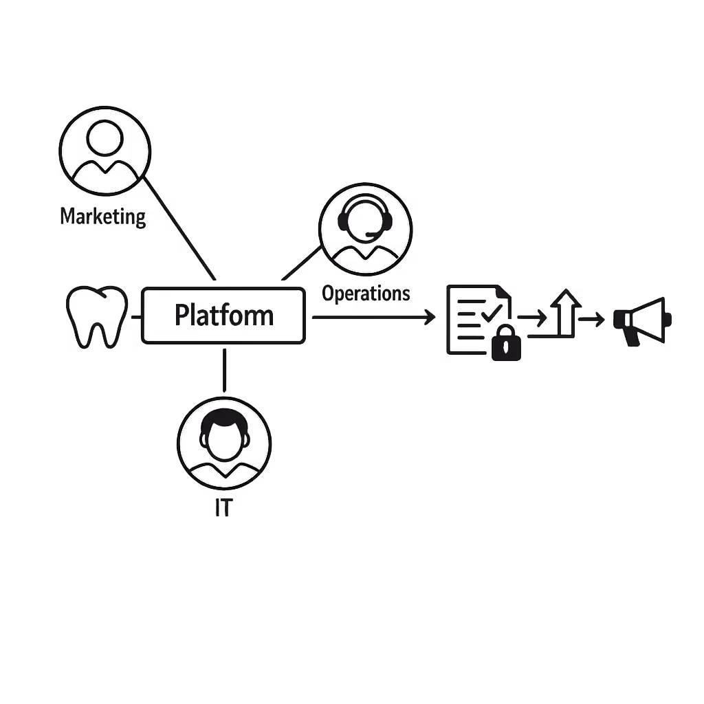 Rollenbasierter Zugriff und Genehmigungen für Inhalte des digitalen Signage in Zahnarztpraxen in Disign