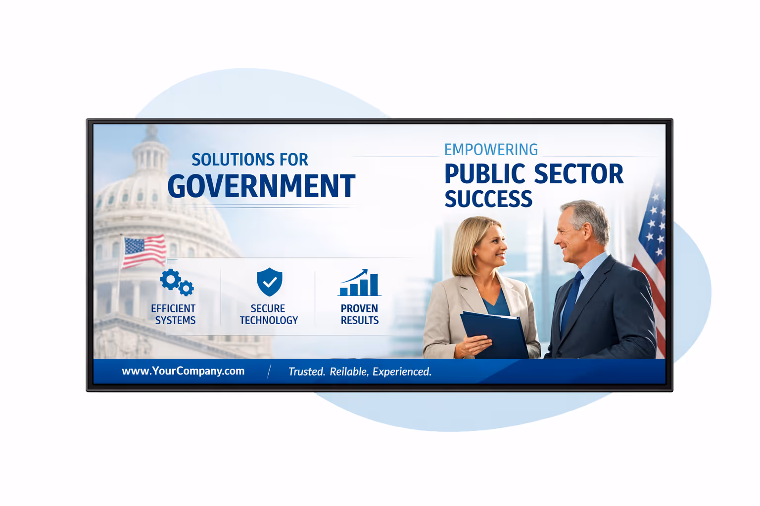 Government digital signage dashboard showing centralized scheduling, approvals, and device monitoring