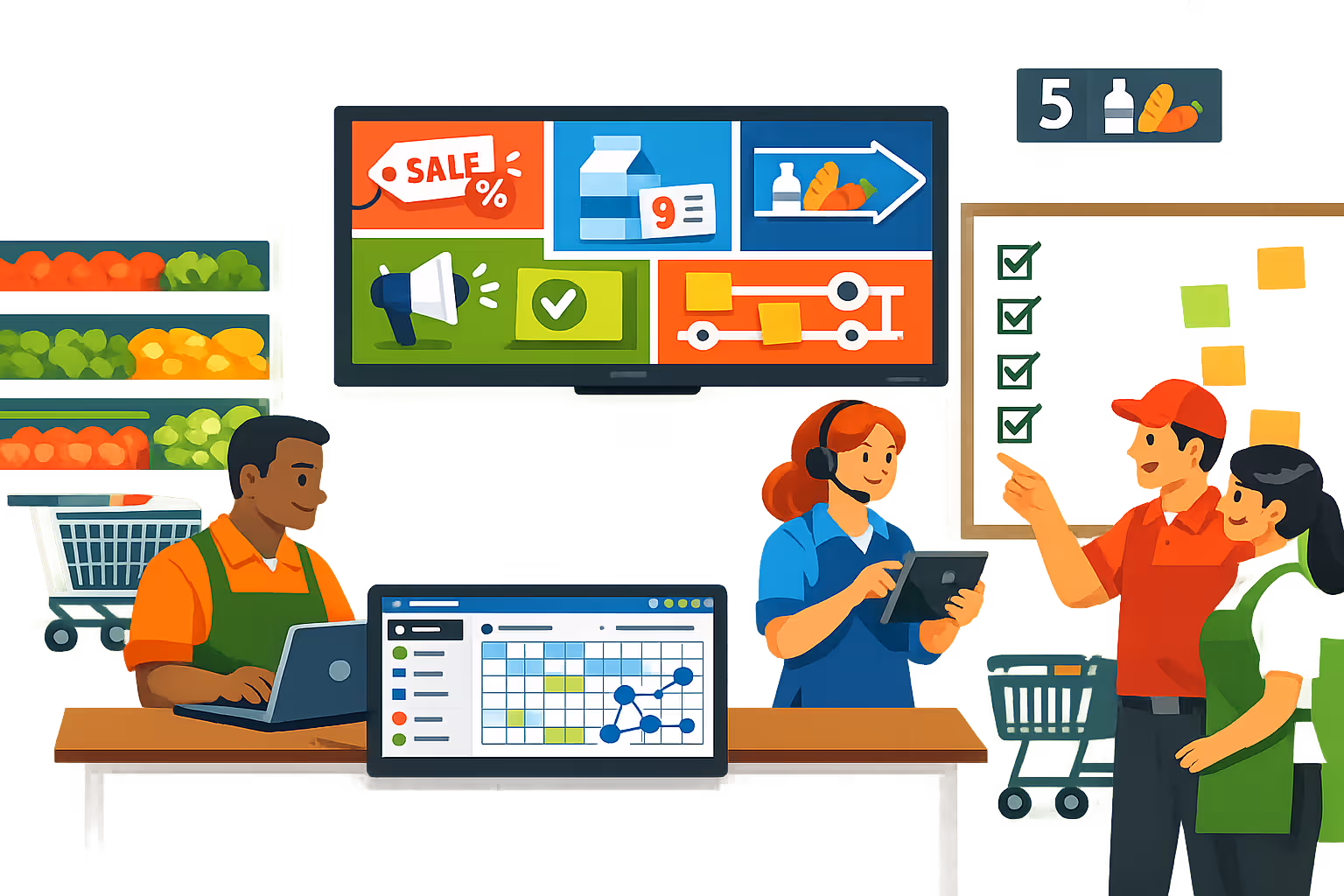 Disign grocery store digital signage rollout planning session