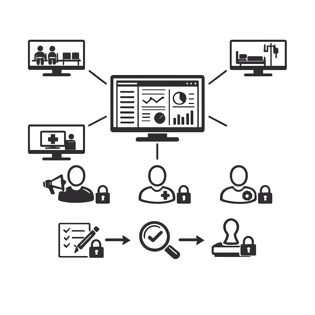 Rollenbasierter Zugang und Genehmigungen für das Management von Inhalten in der digitalen Signage im Gesundheitswesen in Disign