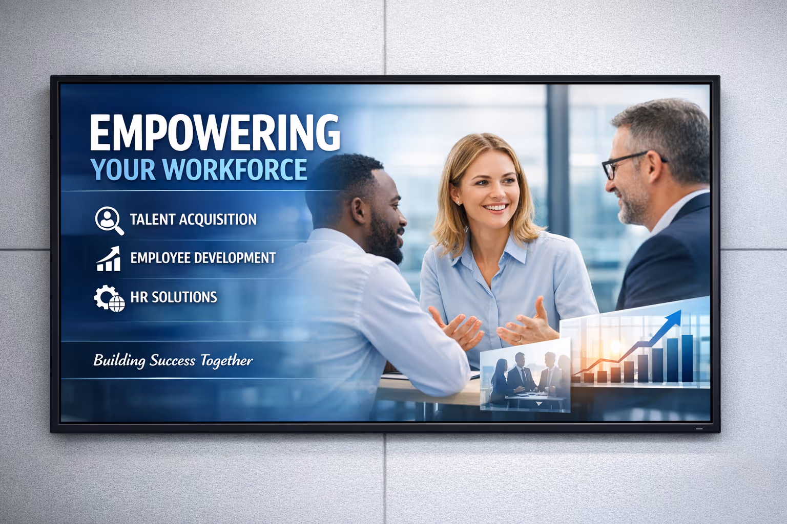 HR digital signage on workplace screens managed with Disign