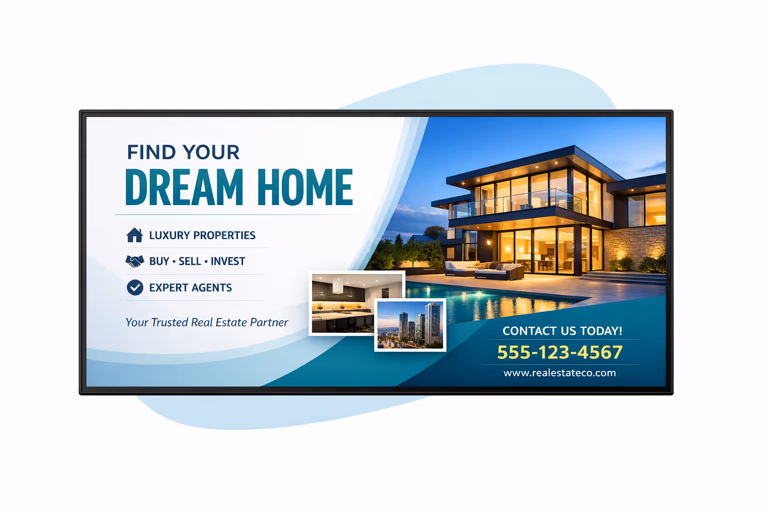 Real estate digital signage dashboard for scheduling listings across multiple locations