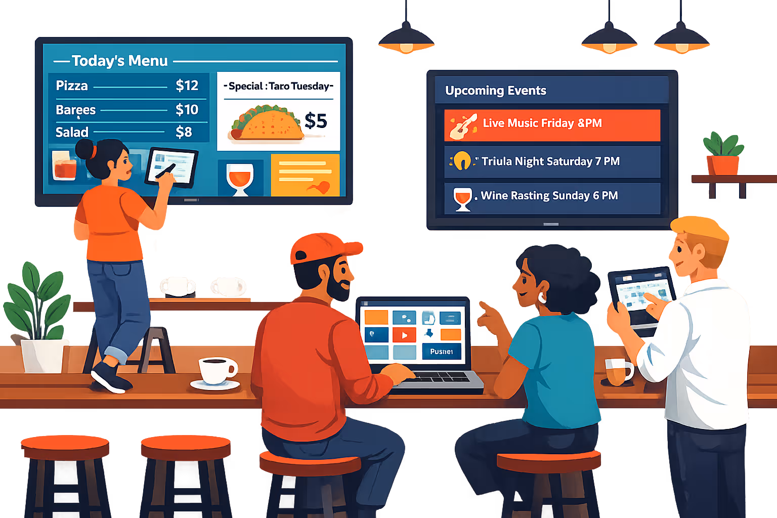 Restaurant, cafe and bar digital signage demo and setup with Disign