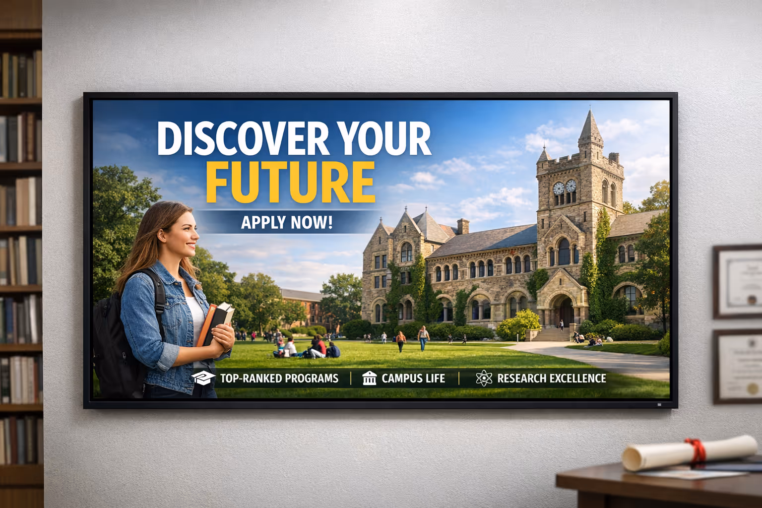 University digital signage on secure campus screens with Disign