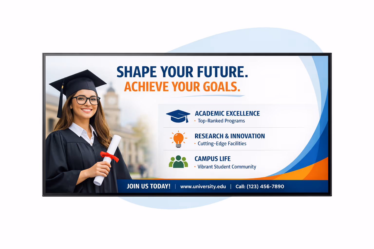 University digital signage platform showing scheduling, device monitoring, and multi-campus screen management