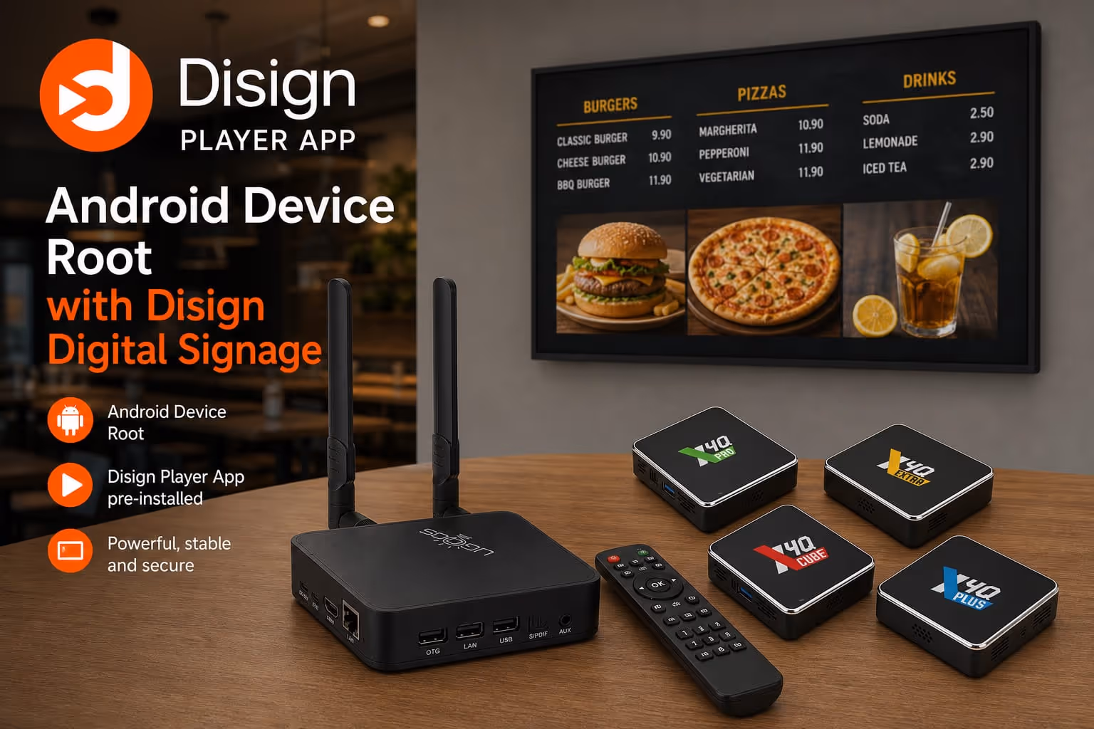 Rooted Android device used for digital signage advanced control with Disign