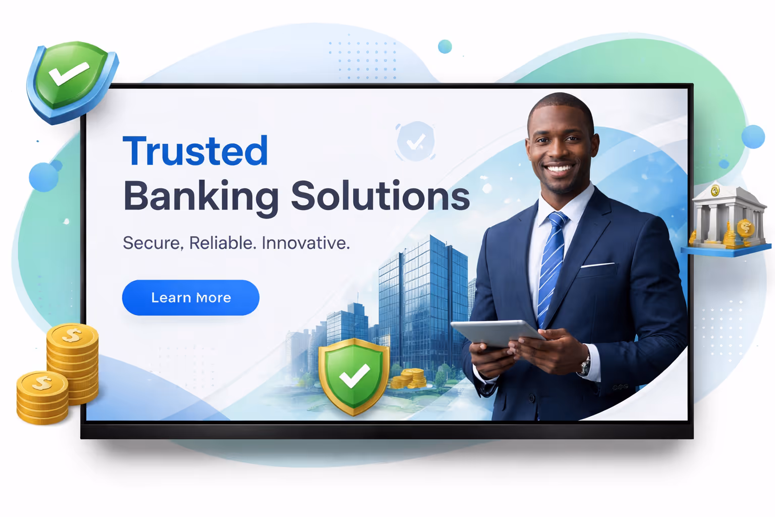 Banking digital signage screens in a branch powered by Disign