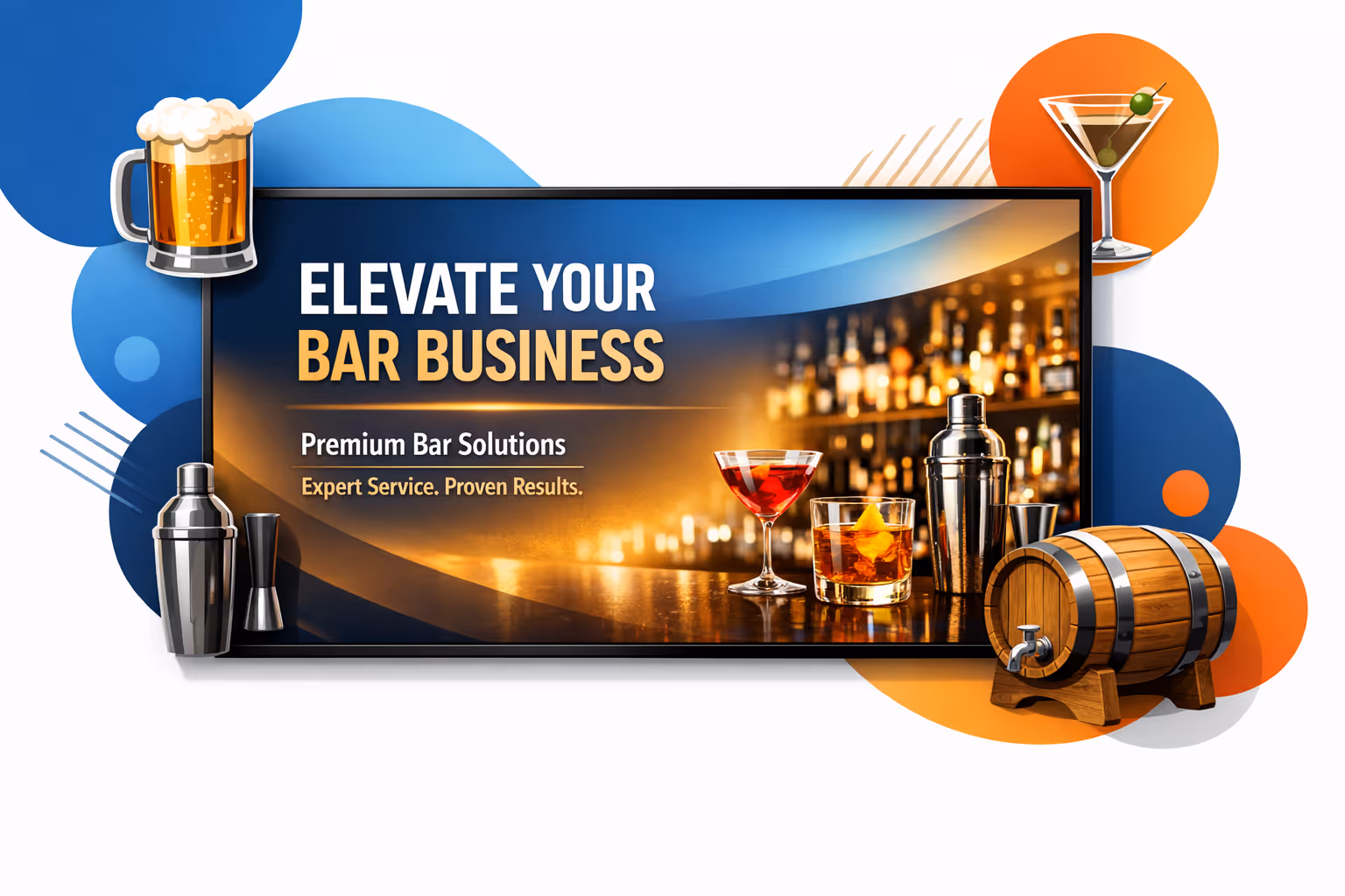 Bar digital signage displaying happy hour specials and menu boards powered by Disign