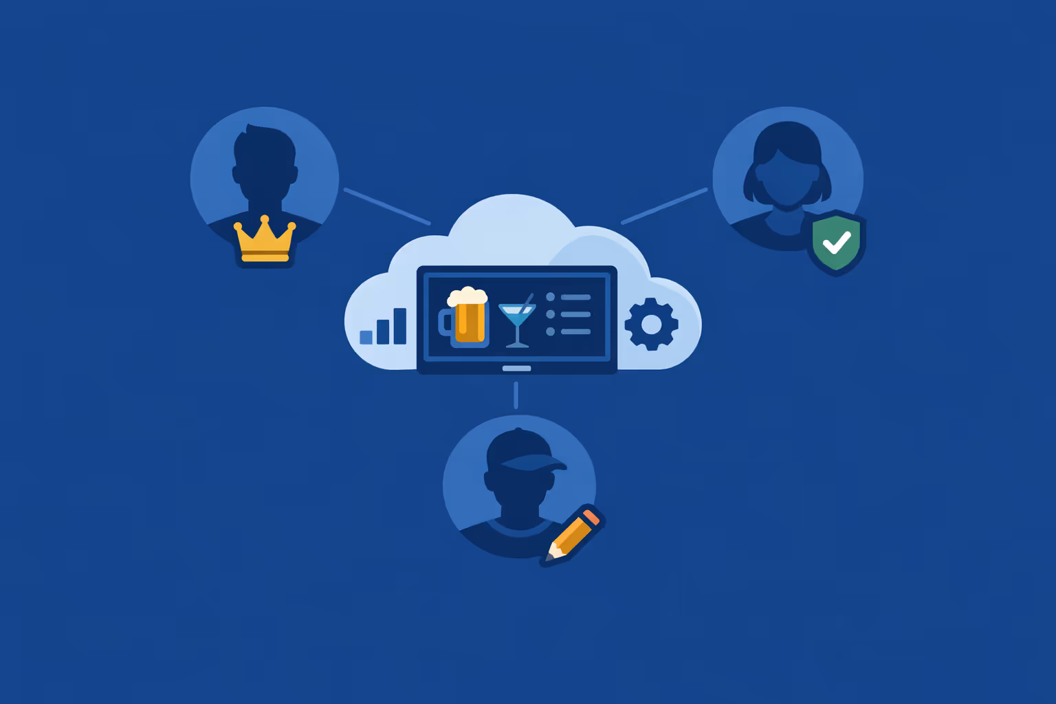 Team members collaborating on bar digital signage with role-based access and approval workflows