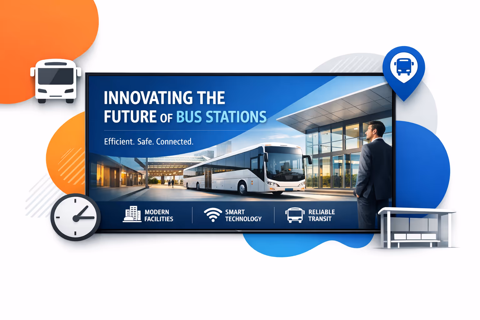 Bus station digital signage showing real time departures and service updates powered by Disign