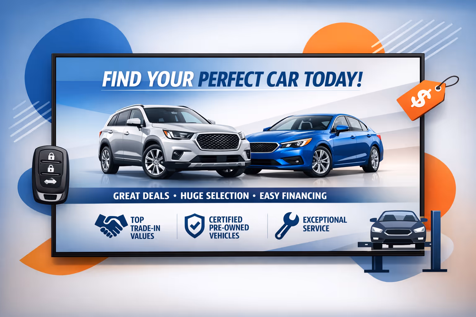 Car dealership digital signage screens in a showroom powered by Disign