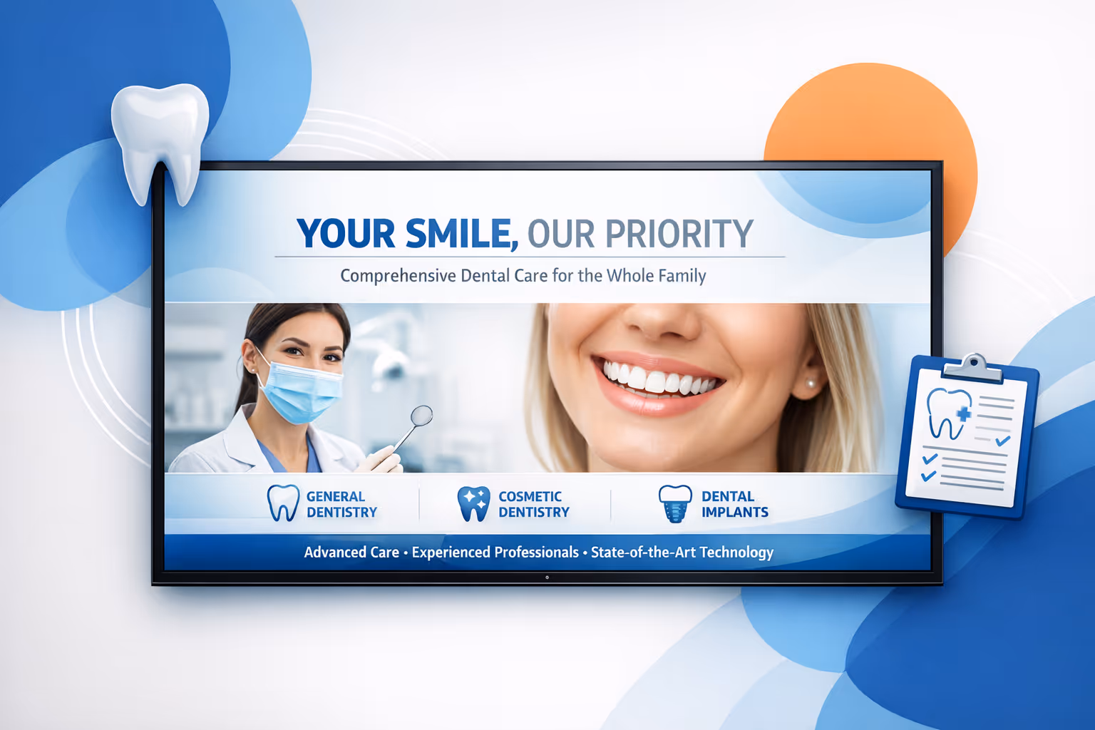 Dental digital signage screens in a dental practice powered by Disign
