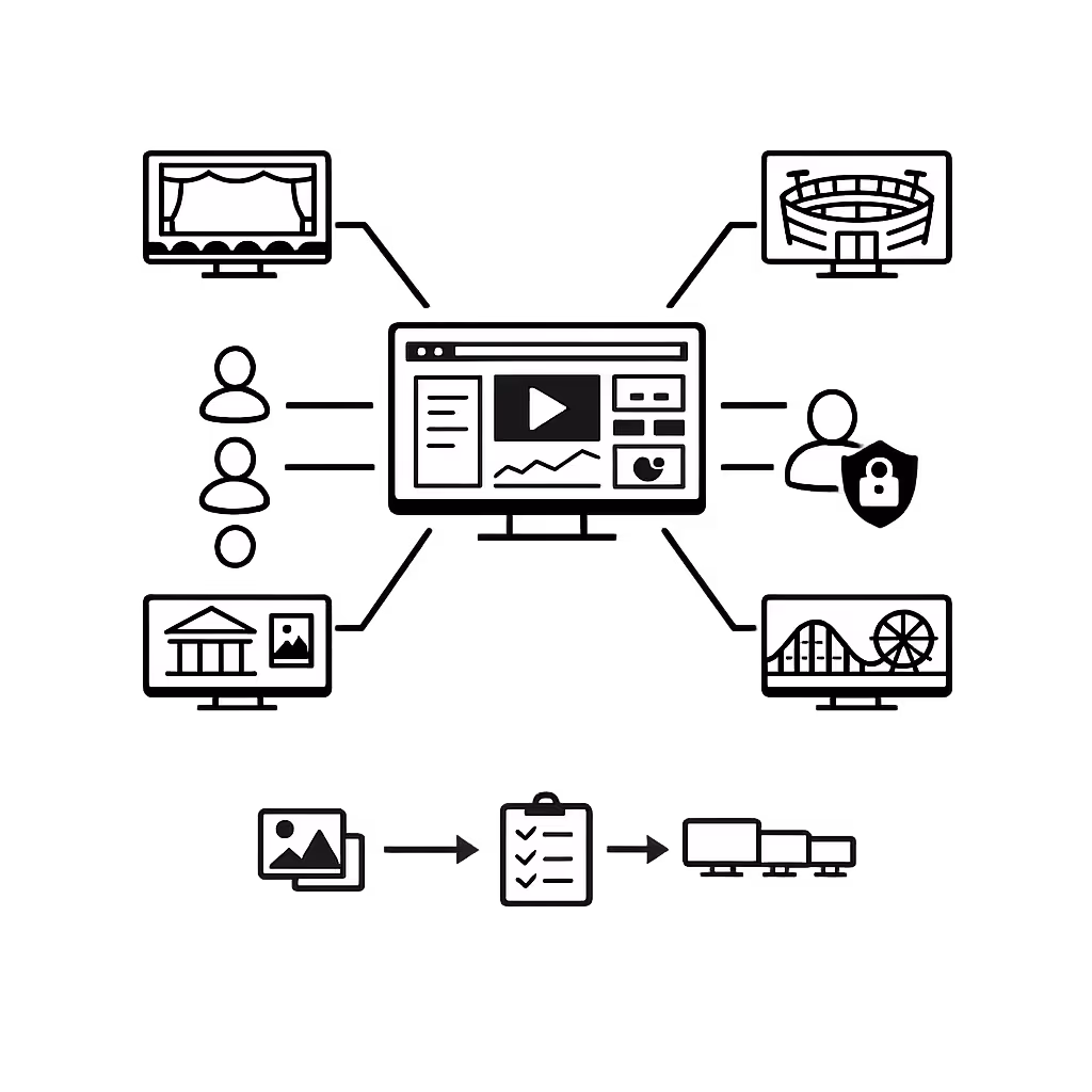 Role based access and approvals for entertainment digital signage content management in Disign