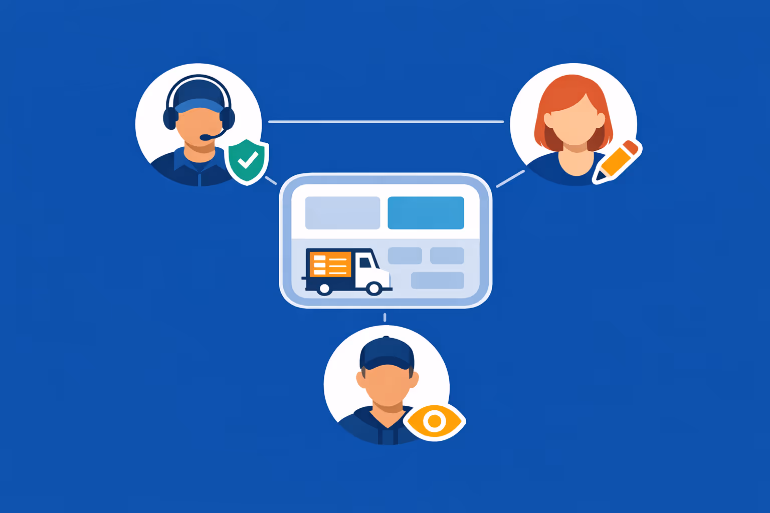 Food truck digital signage platform with multi-user access, showing role-based permissions for operations, marketing, and local managers