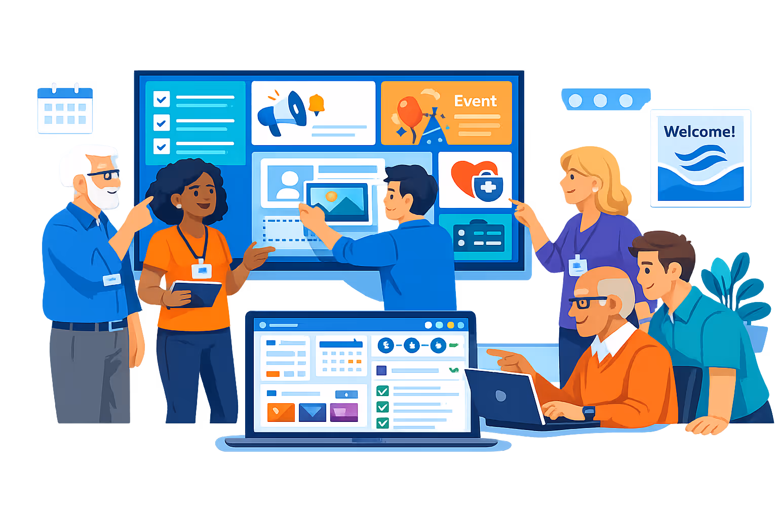 HR team discussing hr digital signage rollout with Disign