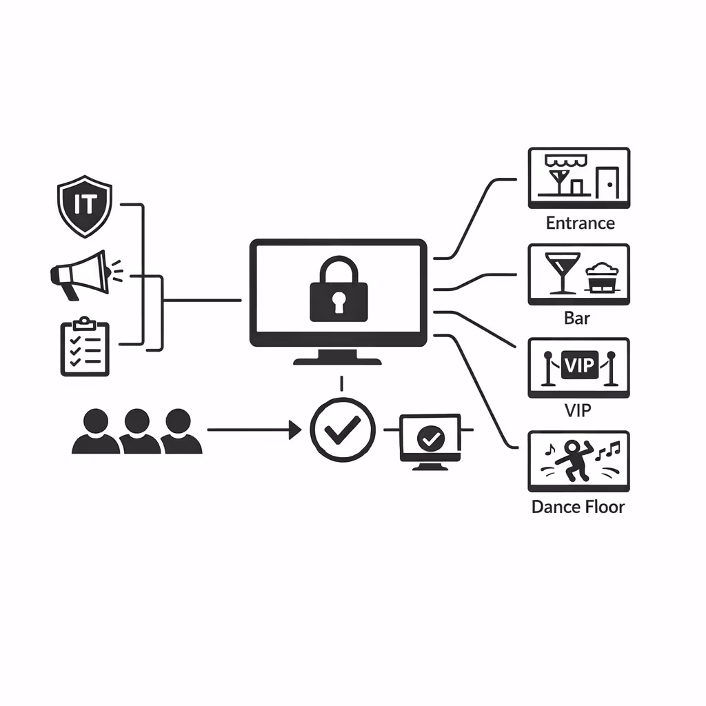 Role based access and approvals for night club digital signage in Disign