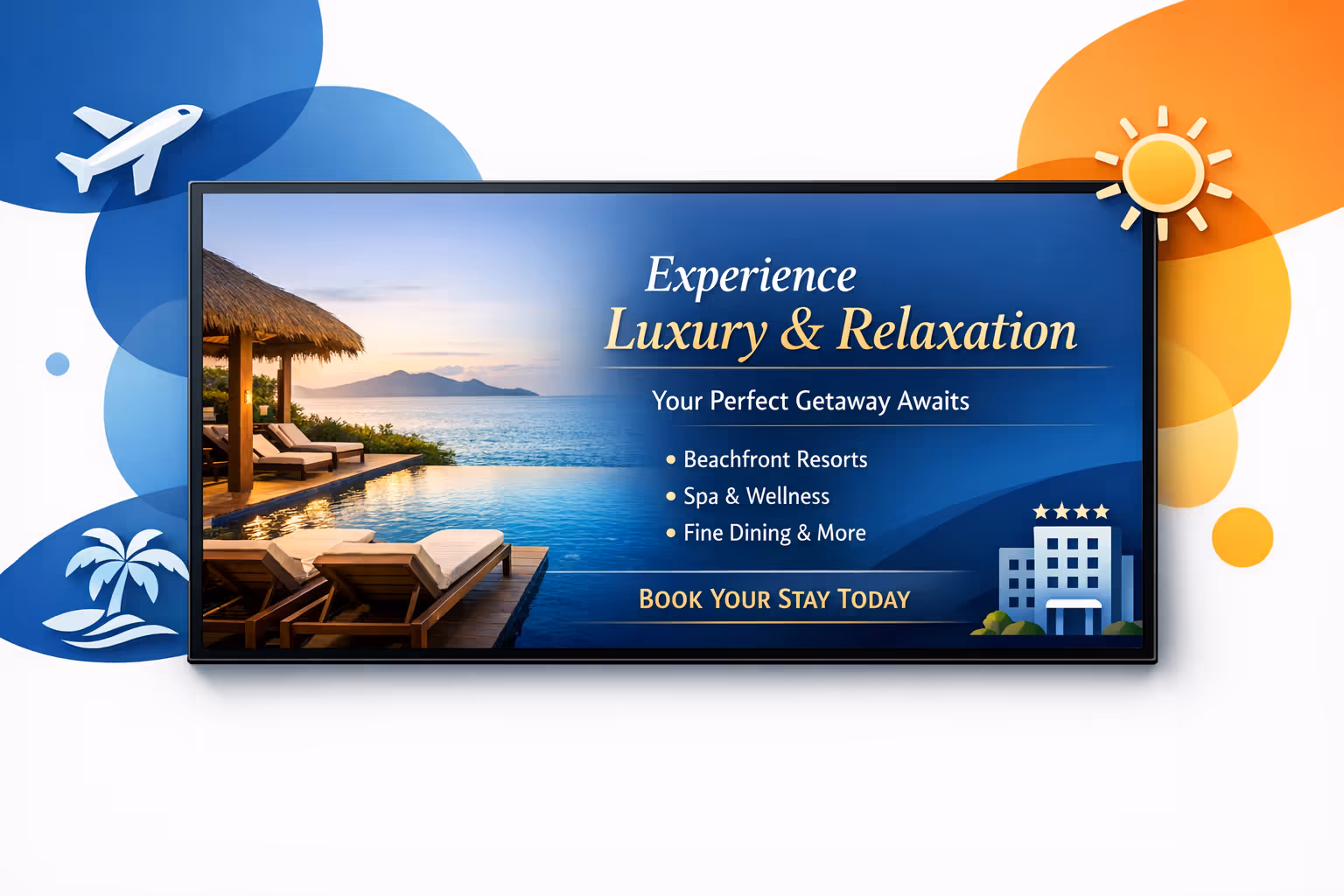 Resort digital signage displays sharing guest information and promotions powered by Disign