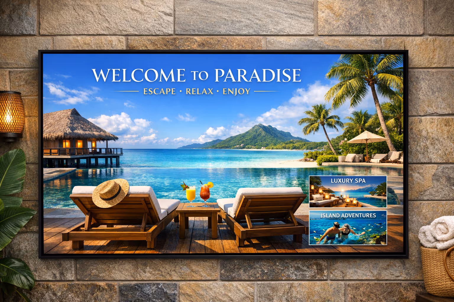 Resort digital signage screens powered by Disign for guest communication
