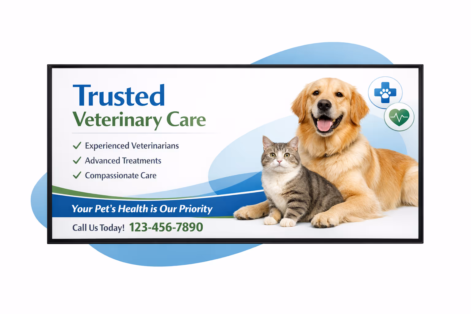 Veterinary digital signage scheduling dashboard for multi location clinic content management