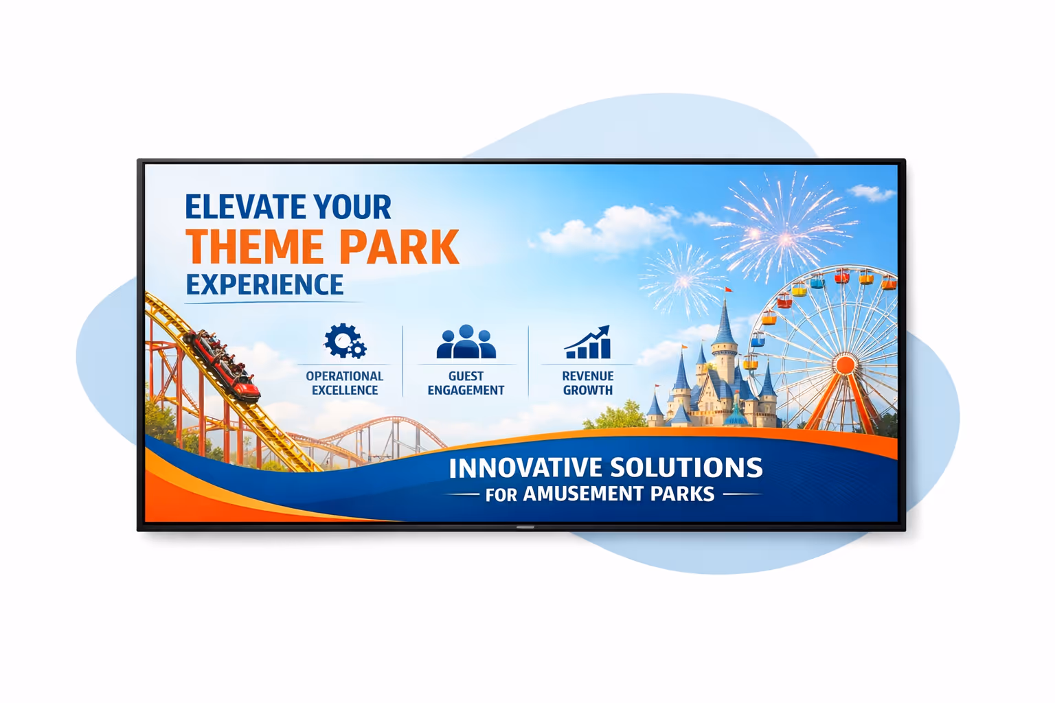 Amusement park digital signage dashboard for zone targeting, scheduling, and device monitoring