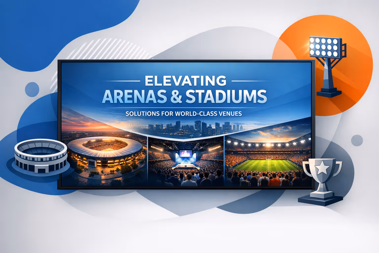 Pantallas de señalización digital en arenas y estadios alimentadas por Disign dentro de un pasillo de recinto