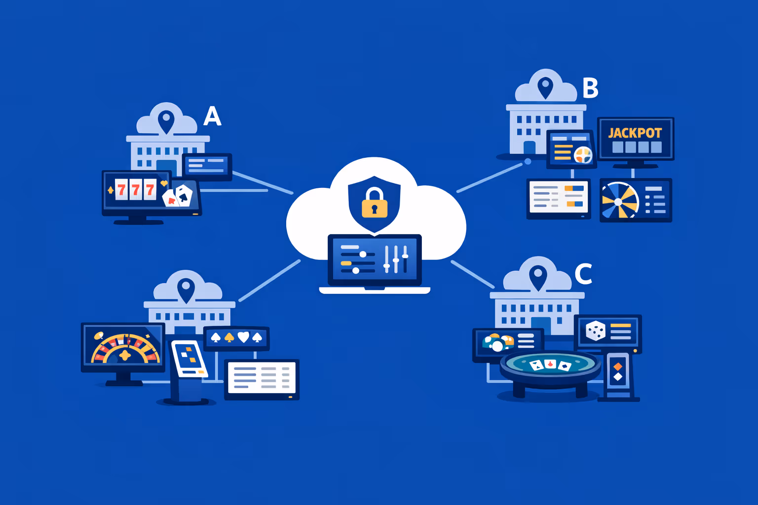 Affichage dynamique de casino a gran escala gestionando miles de pantallas y múltiples organizaciones con segmentación por marca y ubicación