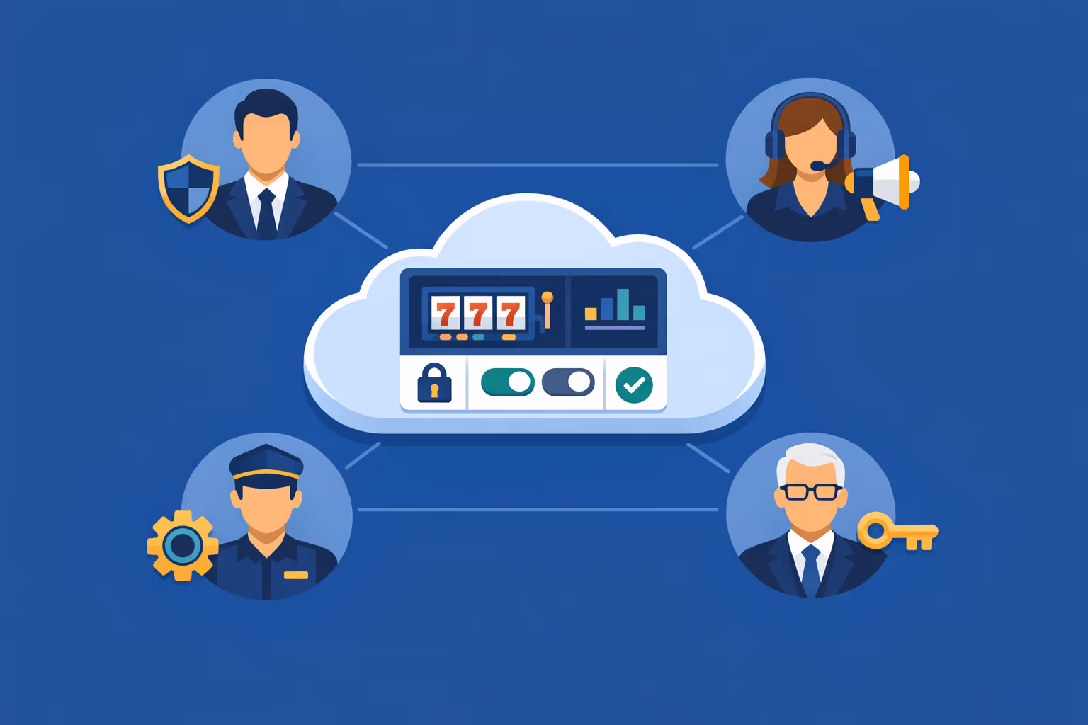 Colaboración del equipo de affichage dynamique de casino con acceso basado en roles, aprobaciones seguras y publicación controlada en múltiples ubicaciones