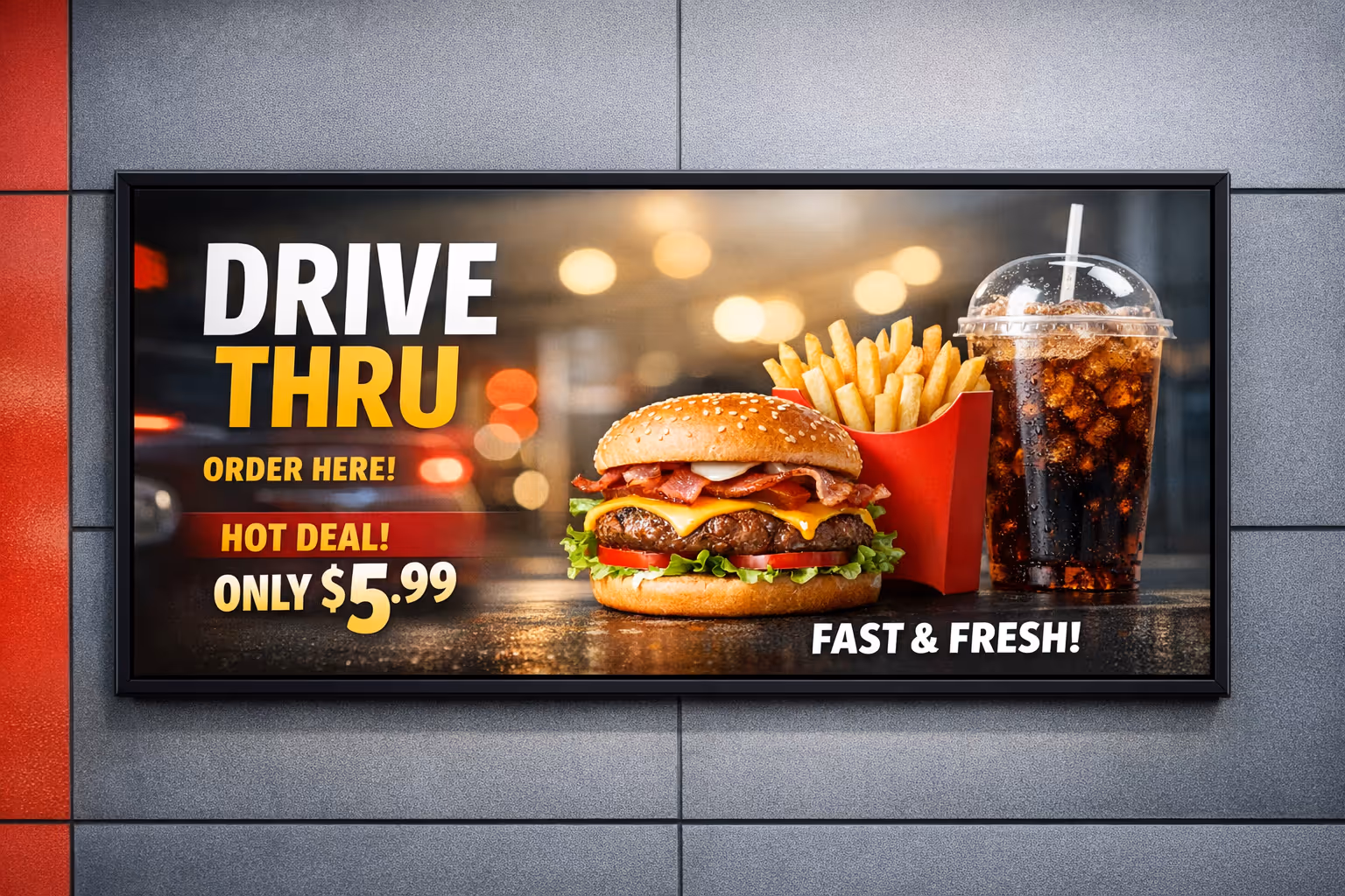 Drive thru digital signage powered by Disign for clearer menus and faster ordering