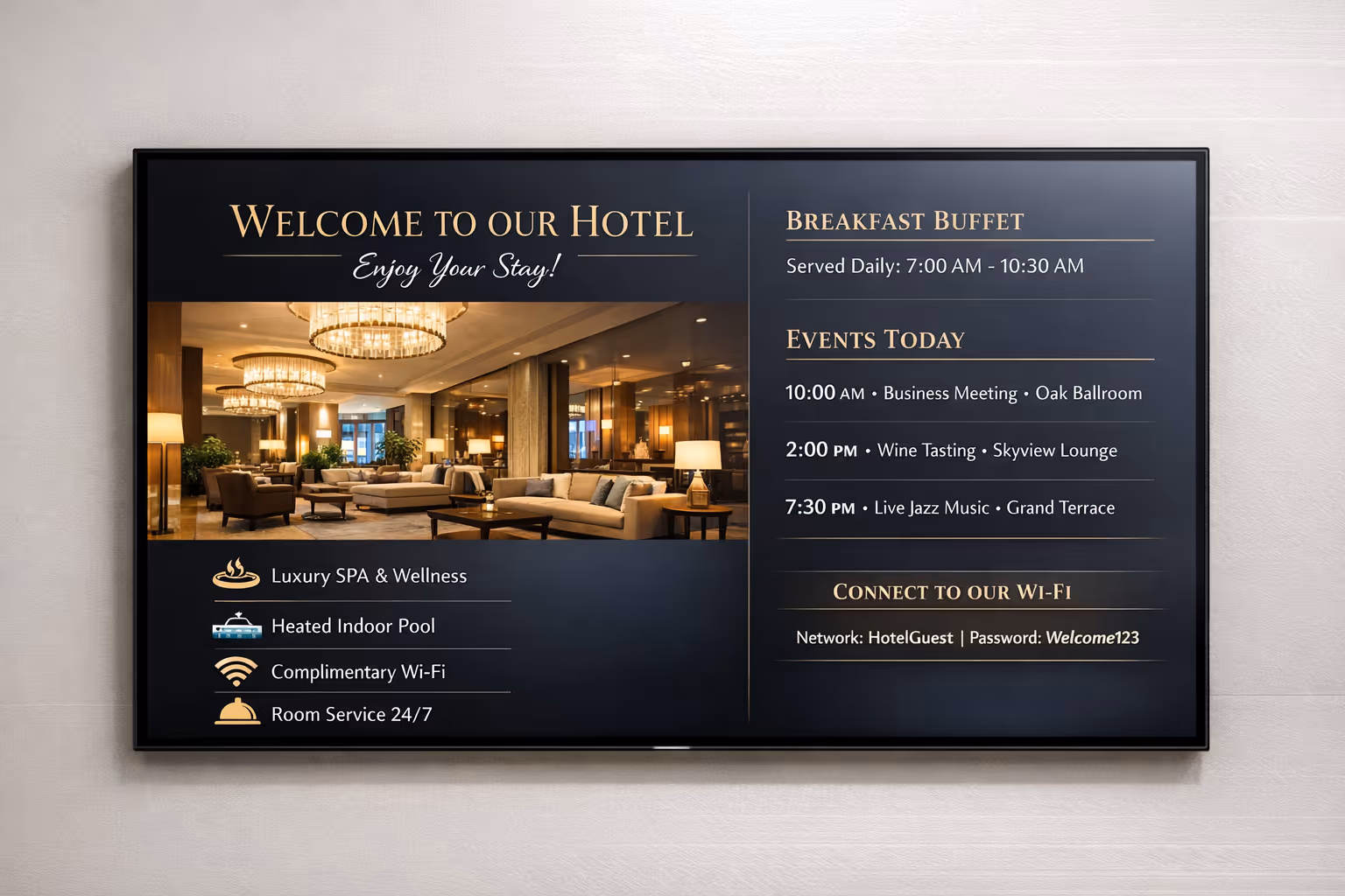 Hotel digital signage on secure in-branch screens with Disign