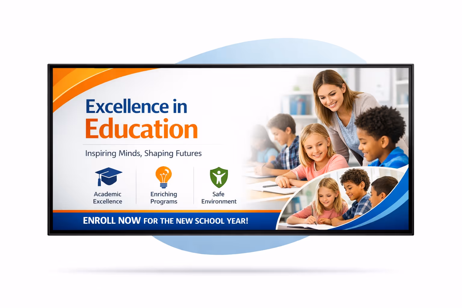 School digital signage dashboard showing scheduling, permissions, and multi-screen management