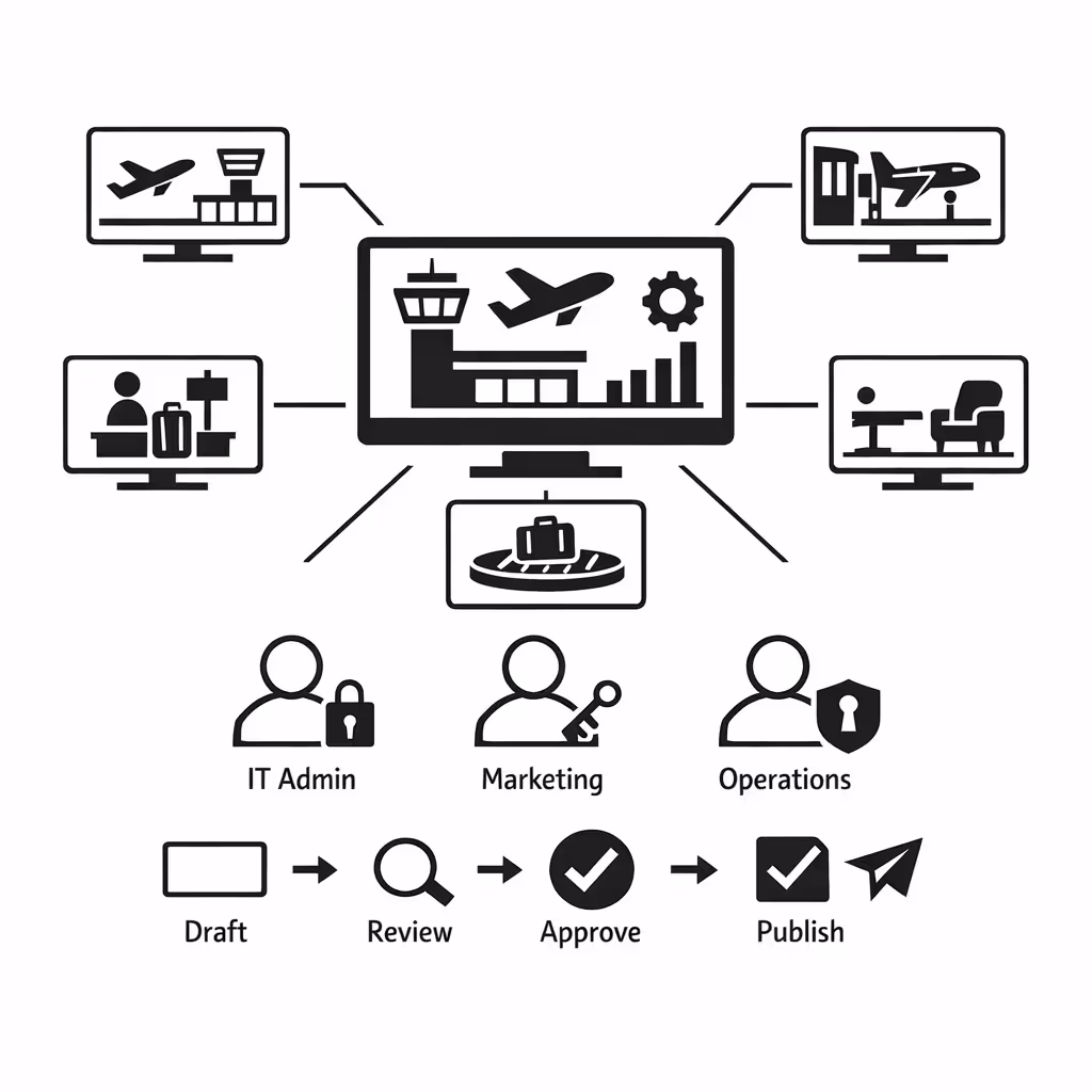 Autorisations basées sur les rôles pour la gestion du contenu affichage dynamique aéroportuaire dans Disign
