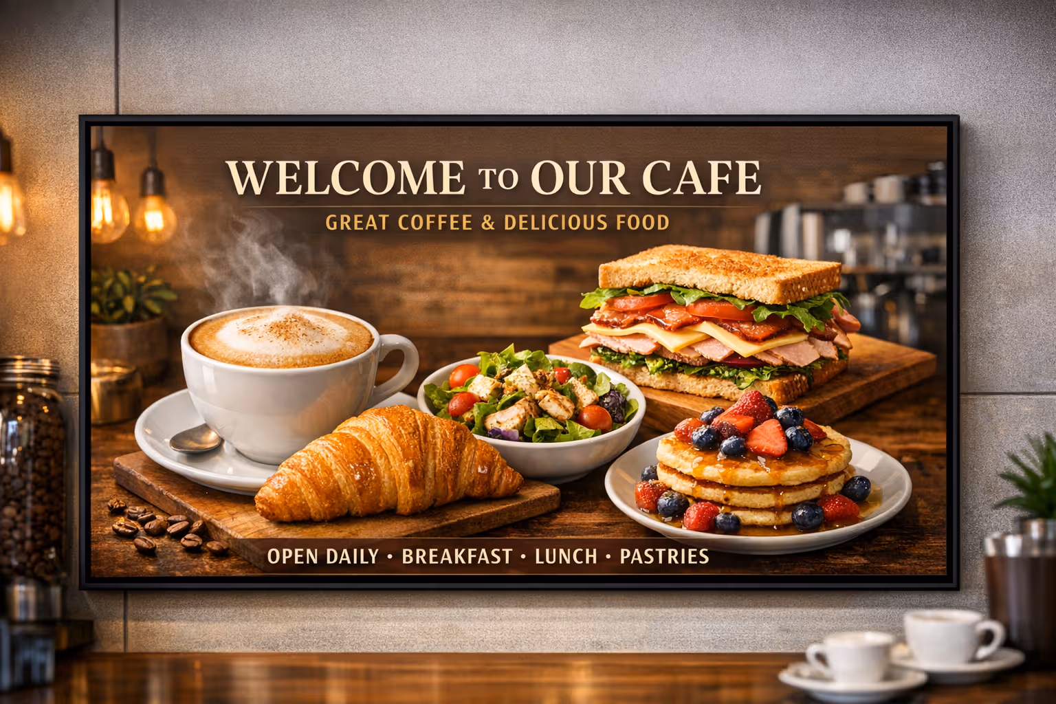 Cafe digital signage on screens with Disign