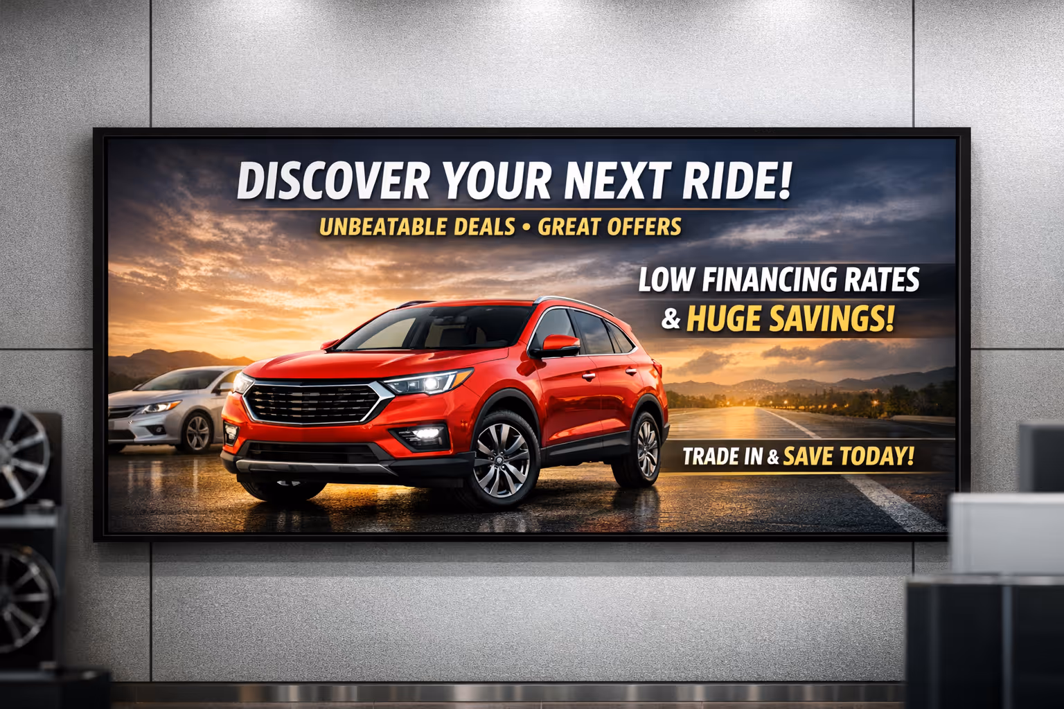 Car dealership digital signage on showroom screens powered by Disign