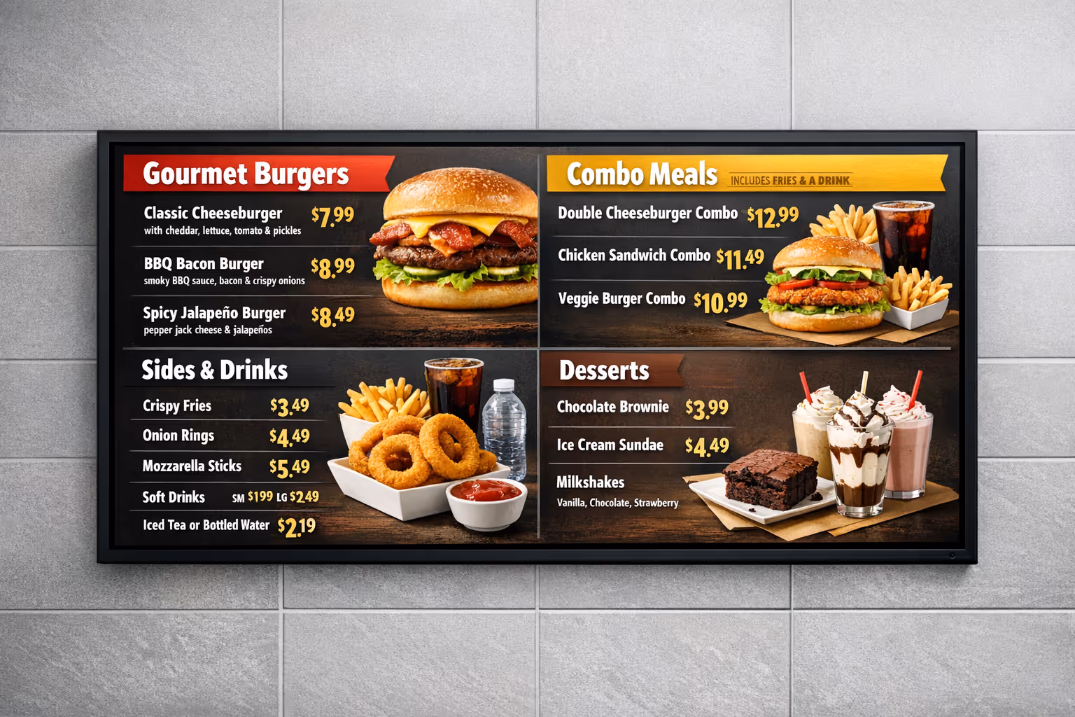 Digital menu digital signage screens powered by Disign