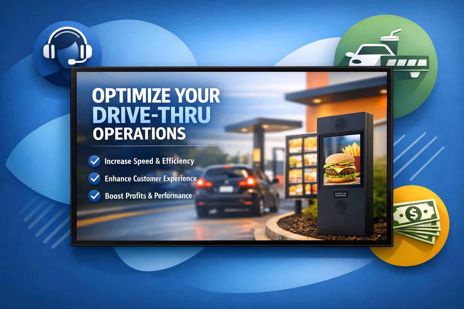 Panneaux de menu d'affichage dynamique au drive alimentés par Disign pour une commande plus rapide et des ventes plus élevées