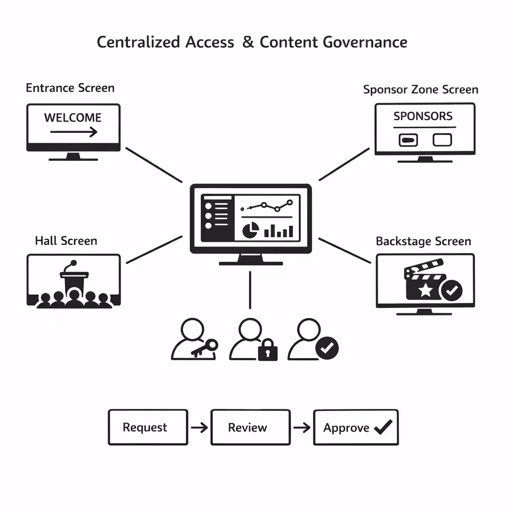 Permissions basées sur les rôles pour la gestion de contenu d'affichage dynamique d'événements dans Disign