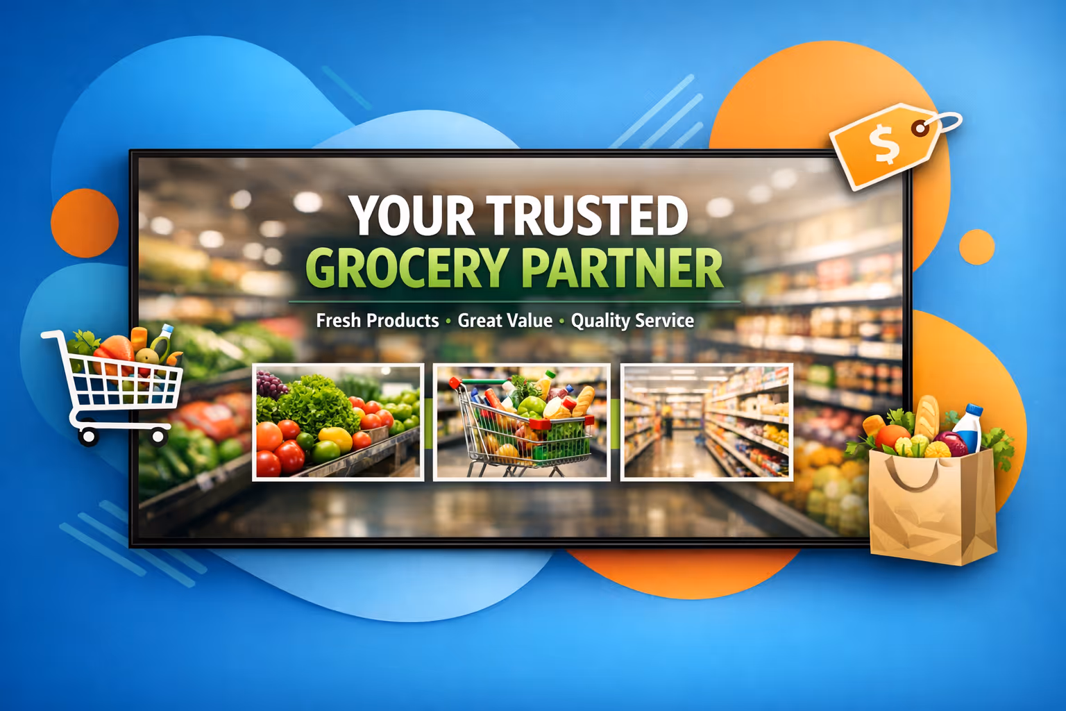 Écrans d'affichage dynamique dans un supermarché alimentés par Disign