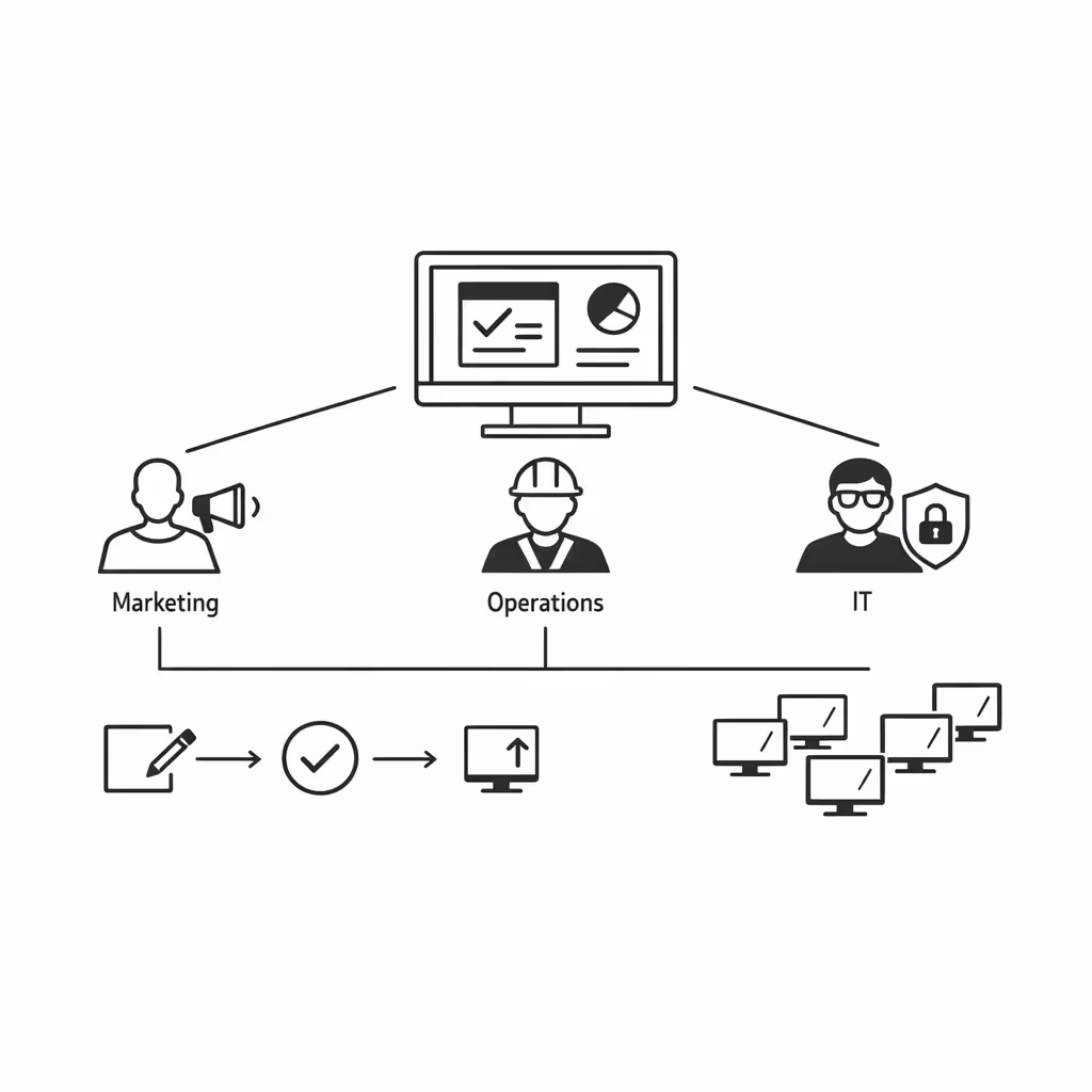 Permissions et approbations centralisées pour l'affichage dynamique du hall dans Disign