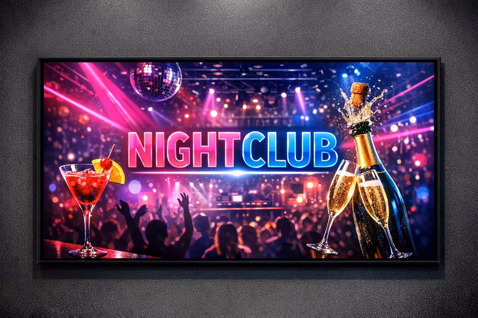 Night club digital signage with Disign showing promotions and event info on screens