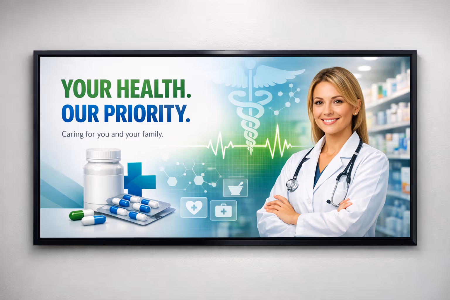 Pharmacy digital signage on secure in-branch screens with Disign