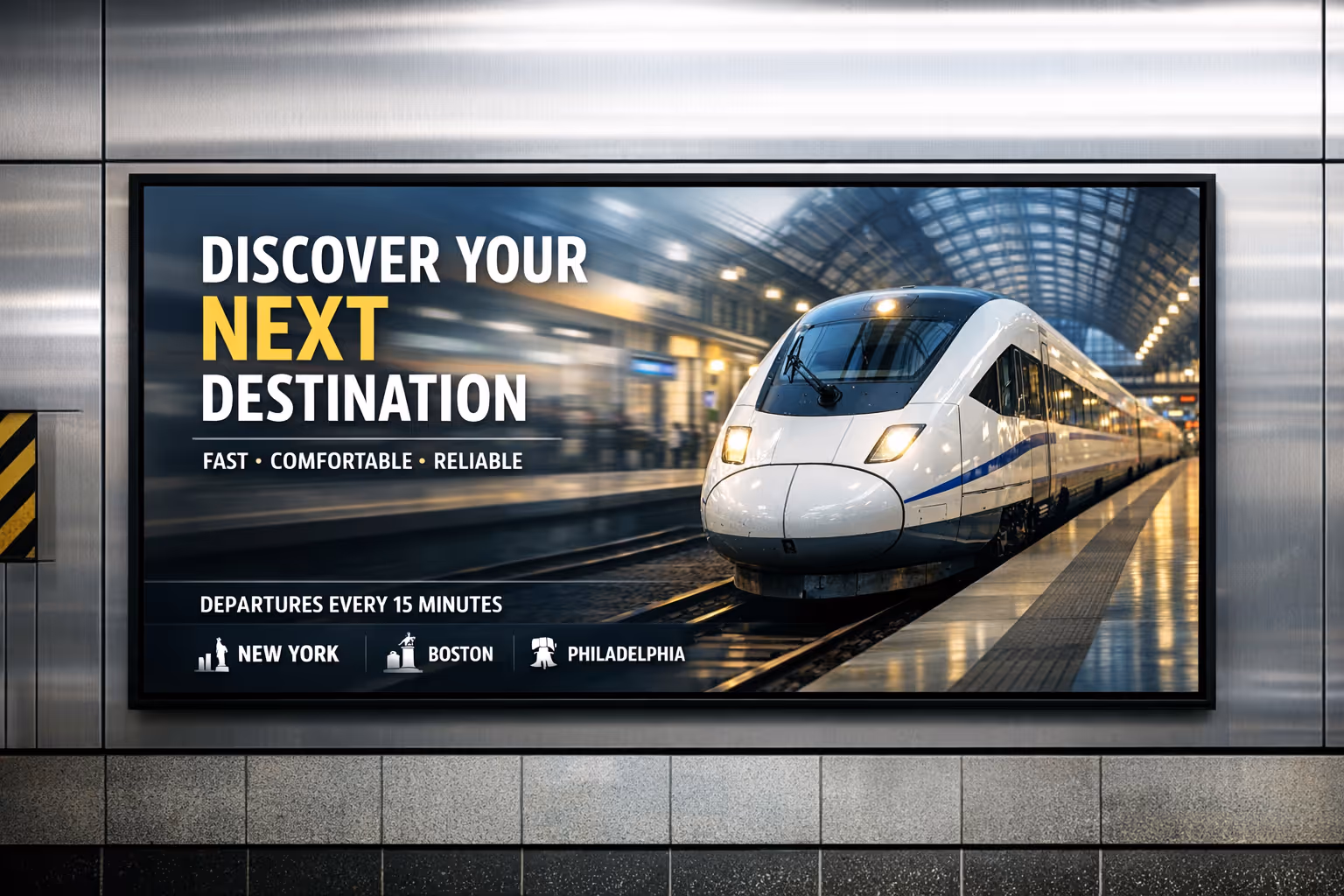 Train station digital signage powered by Disign for real time passenger information and service updates