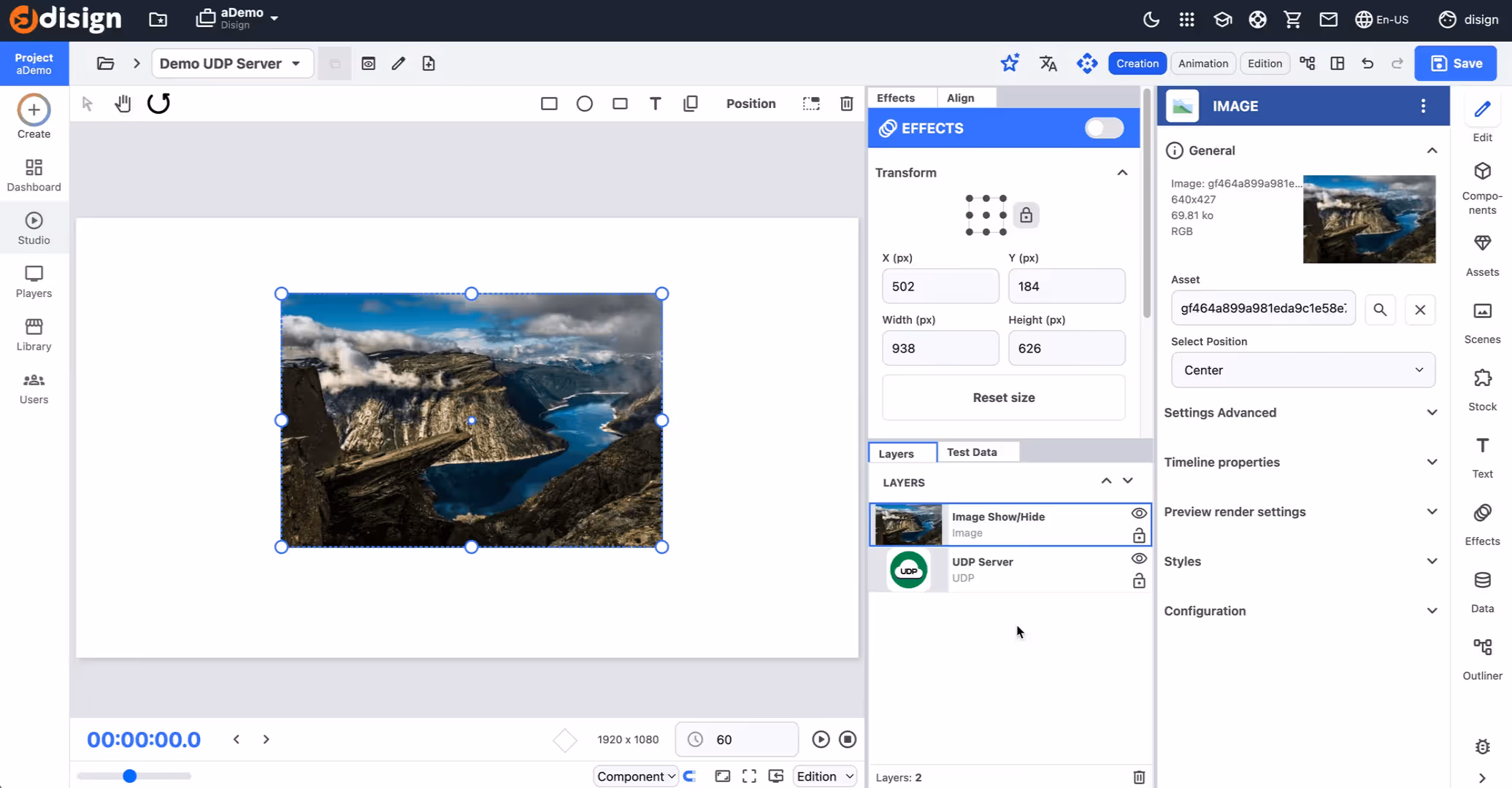 Interactive nexmosphere digital signage scenes in Disign, using the interactivity editor to connect Nexmosphere IoT sensors and trigger dynamic on-screen content.