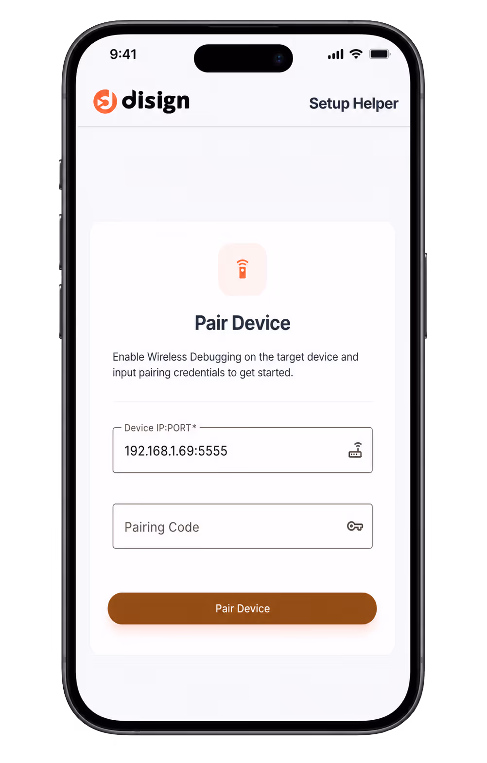 Disign Setup Helper running on Android tablet or smartphone for digital signage deployment