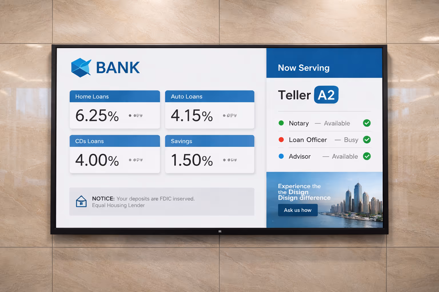 Banking digital signage on secure in-branch screens with Disign