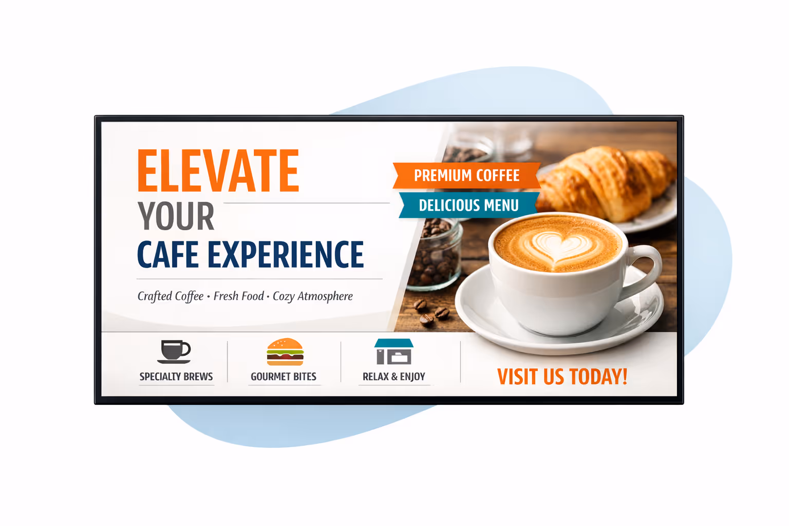 Cafe digital signage dashboard showing scheduling, menu updates, and multi location control