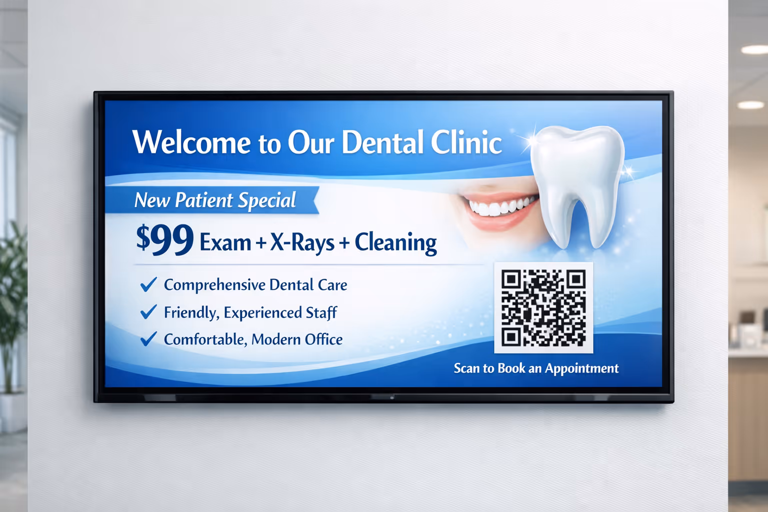 Dental digital signage on waiting room and operatory screens with Disign
