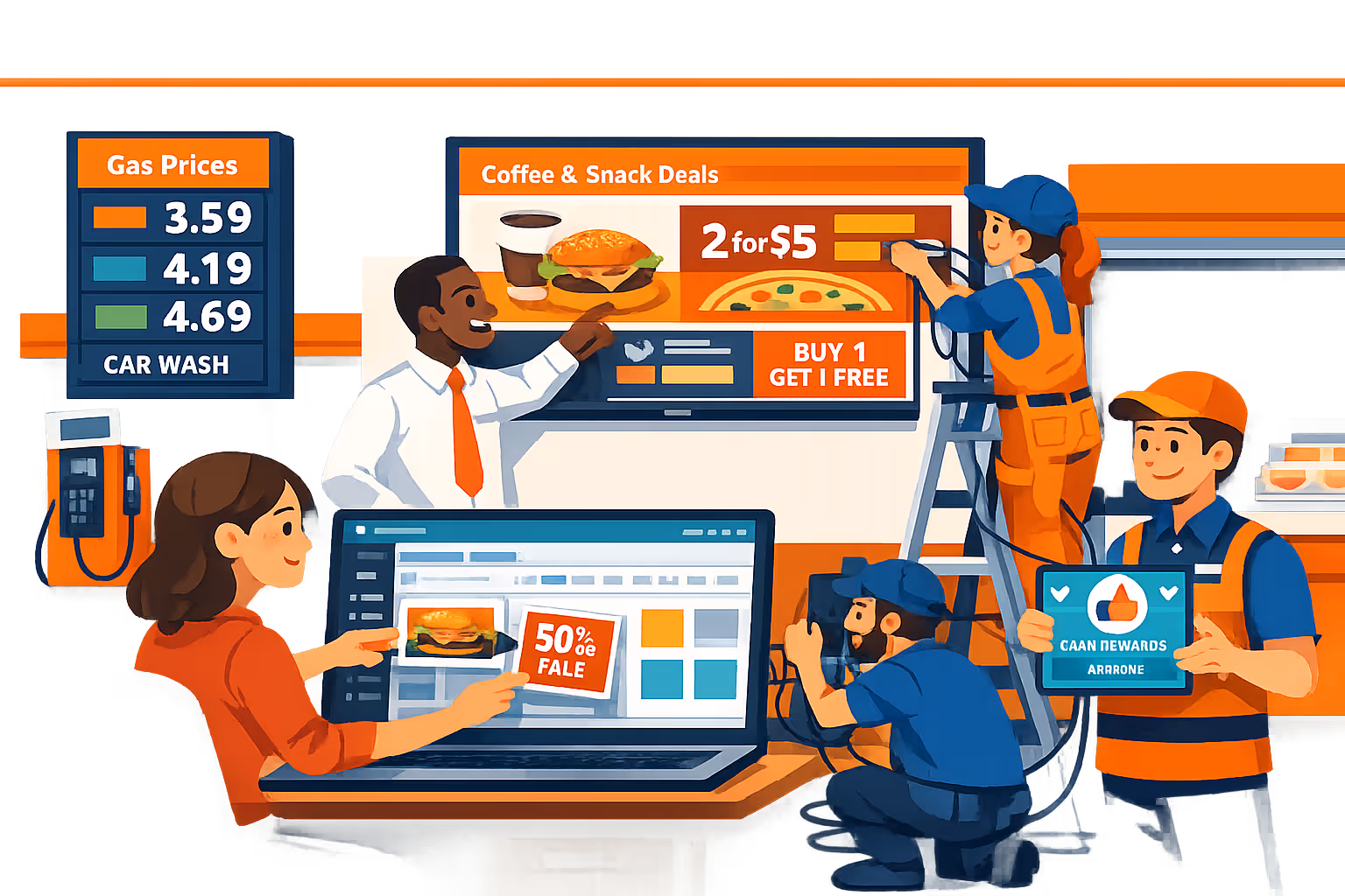 Gas station digital signage demo and onboarding with Disign