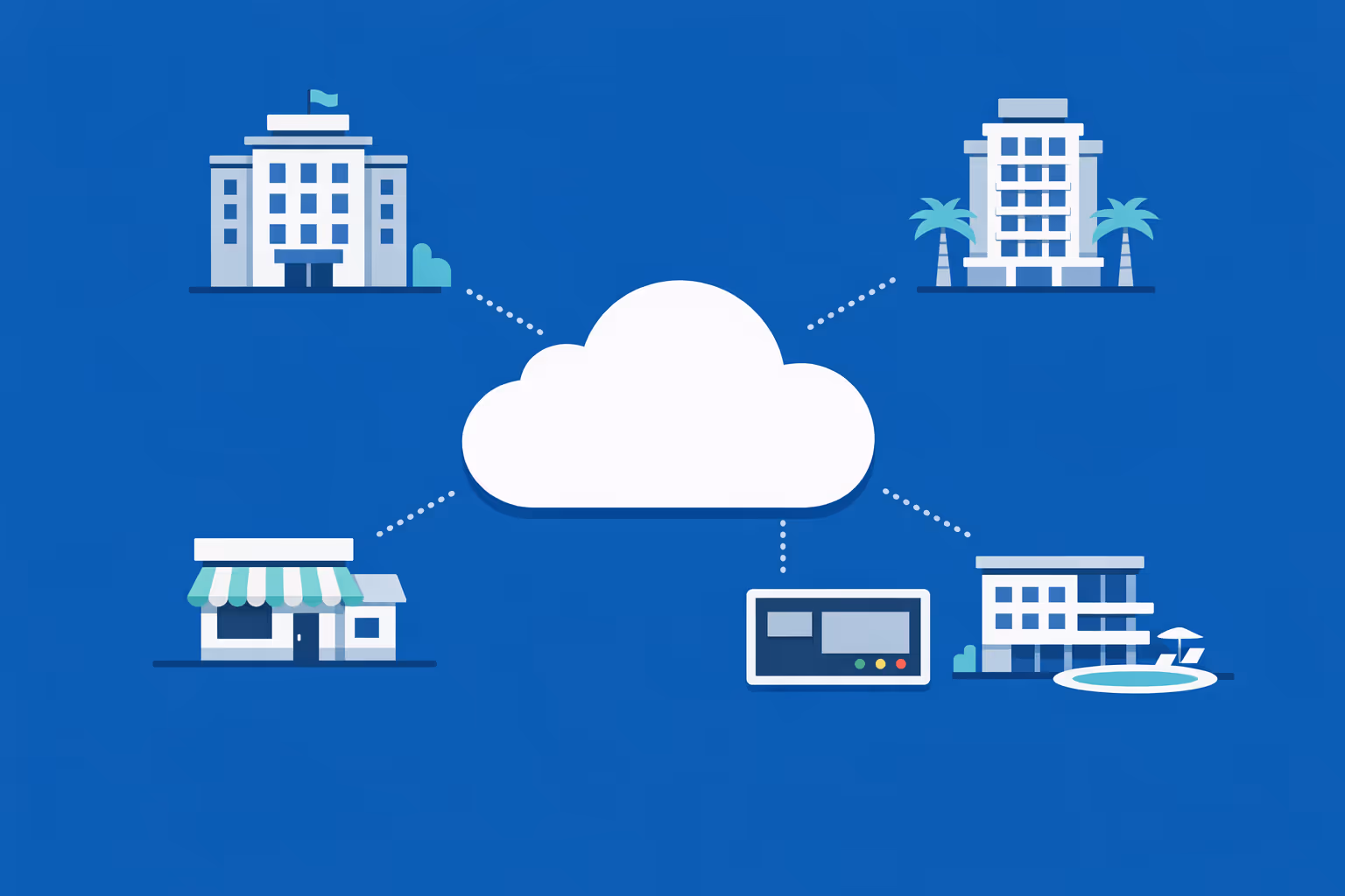 Affichage dynamique dell'ospitalità per operazioni multi-sito con una dashboard cloud che mostra sedi, schermi e stato delle campagne